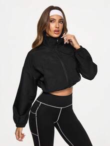 Eassivo جاكيت رياضية كاجوال للنساء بسحاب أمامي وأكمام طويلة بلون أحادي