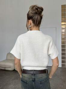 SHEIN BAE Áo len tay cánh dơi màu trơn thoải mái, giản dị dành cho nữ, cổ giả, mùa đông, mùa đông dành cho nữ, mùa thu dành cho nữ, mùa thu dành cho nữ, Halloween, trang phục Halloween dành cho nữ, Giáng sinh, áo len Giáng sinh, năm mới, năm mới, lễ tạ ơn, tiệc tùng, tiệc tùng, thanh lịch, giản dị, áo len mềm mại, áo len tay ngắn, áo khoác mùa thu có áo len, áo khoác mùa đông có áo - Màu be - Xem 3