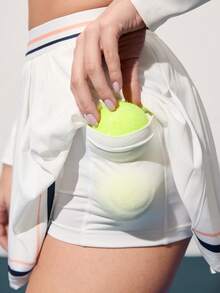 CourtClass Women's Striped Crossover Hem Long Sleeve Top And Pleated Tennis Skirt Set Women Tennis Skirt Set