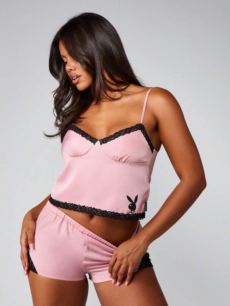 Missguided x Playboy Christmas Satin Camisole With Matching Shorts Set