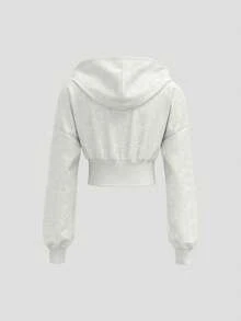 Girlism هودي قصير مزود بسحاب للفتيات المراهقات، لون أحادي، كاجوال رياضي، هودي مفتوح الأمام للخريف/الشتاء