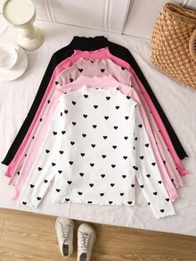SHEIN Tops de manga larga de punto elástico de unicolor, básicos informales para niñas preadolescentes. Múltiples piezas, ideales para uso casual, diario y escolar en otoño e invierno. Imprescindible y versátil.