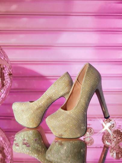 Cuccoo CUCCOO LuxiPop Tacones de plataforma con lentejuelas impermeables de moda para mujer