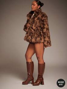 SHUZIA 女式宽筒时尚舒适粗跟及膝靴，带金属扣装饰 - 棕色 - 查看 3