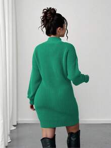 Elenzga Plus Size Elegant Cable Knit Bodycon Sweater Dress, Autumn/Winter - Green - View 2