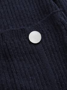 GlowEve Vestido de punto francés ajustado con diseño de botones y cuello en V de unicolor para mujer - Azul Marino - Ver 5