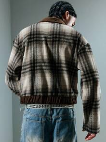ROMWE MEN Casual Áo khoác dài tay ngắn dày dặn, kiểu dáng thường ngày dành cho nam giới, họa tiết kẻ caro phối nhiều mảnh. - Nhiều màu - Xem 3