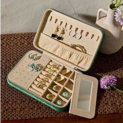 Cirelle 1 件天鹅绒拉链首饰盒，大容量珠宝收纳盒，带 2 个可拆卸隔层，耳环戒指项链手链收纳盒。适合作为送给女友、朋友、女孩、母亲节的礼物，阳光旅行凉爽