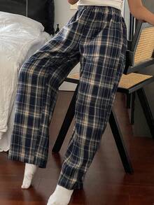 Dazy Tall 女式高腰格子直筒休闲裤 - 彩色 - 查看 7