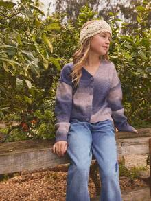 Cardigan ample à épaules tombantes dégradé pour préadolescentes, automne/hiver - Multicolore - Voir 5