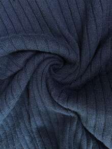 Elenzga 女士罗纹针织套装 - 金属纽扣圆领开衫 + 修身喇叭裤，优雅通勤两件套 - 藏蓝色 - 查看 7