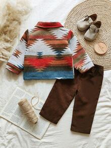 Vintaside Kids 男婴复古领衬衫和复古裤子套装，适合万圣节、圣诞节活动或休闲日常穿着，秋冬季 - 彩色 - 查看 2