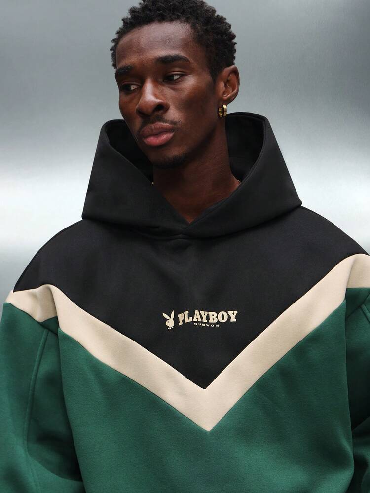 PLAYBOY X SUMWON Color Block Hoodie With Drawstring Hood