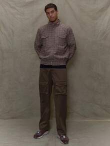 Musero 宽松双膝工装裤，纽扣开合，冬季时尚街头风 - 棕色 - 查看 1