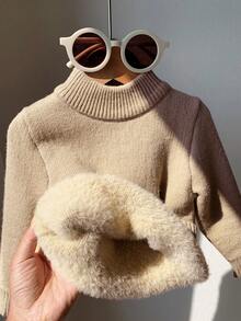 SHEIN Áo len cổ lọ màu kaki trơn cho bé trai/bé gái mới biết đi, đa năng cho mùa thu và mùa đông - Nhiều màu - Xem 8