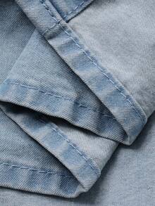 DAZY 女式夏季有领无袖刺绣装饰腰部收紧A字长款牛仔连衣裙 - 中等水洗藍 - 查看 7