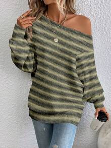 EMERY ROSE Women's Casual Striped Off-Shoulder Sweater, Suitable For Autumn/Winter - Multicolor - View 7