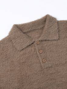 Manfinity CasualKnits Men's Heart Embroidery Button Casual Long Sleeve Pullover Sweater   Autumn/Winter - Khaki - View 3