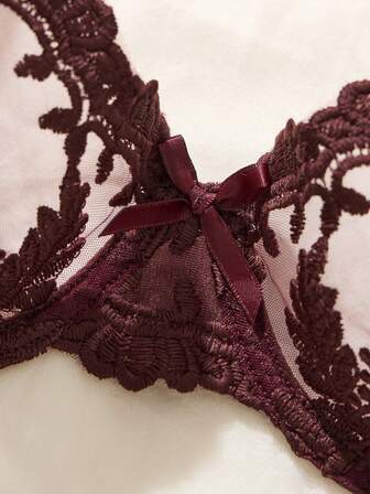 5-delat set med broderad sexig lingeri i mesh för kvinnor