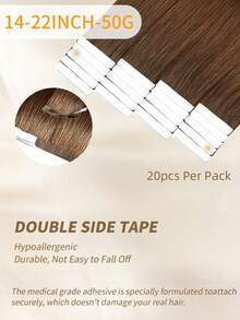 100% 真人发质接发 #4 中棕色直发款式，长度 14-22 英寸，丝滑无缝隐形，优质浓密发梢，健康耐用，50 克/包，适合稀疏发质和沙龙使用 - S4 - 查看 3