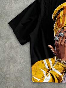 Manfinity EMRG Men's Casual Fashionable Street Graphic Print Short Sleeve Cropped Loose T-Shirt, Summer Rapper Graphic Tees - Yellow - View 4