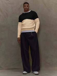 Musero Maglione oversize a contrasto di colore, a maniche lunghe, in maglia, adatto per autunno e inverno