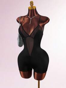 Body de mujer de unicolor y sexy de malla - Negro - Ver 3