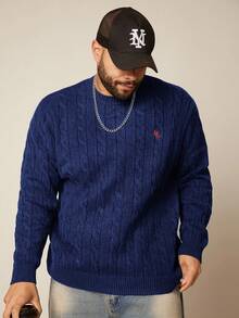 EASEVO 大码男士休闲粗针织圆领长袖毛衣 - 藏蓝色 - 查看 5