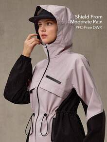 OutZeal Chaqueta impermeable de mujer para exteriores, con múltiples bolsillos con cremallera, cintura con cordón y bloques de color, para senderismo y camping en otoño - Multicolor - Ver 2