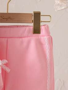 Souflis 2 Stücke/Set Mädchen Lässig hellrosa Langarm Sweatshirt und Hose Outfit, geeignet für Schule, Ausflüge und Spiel, Herbst/Winter 2025