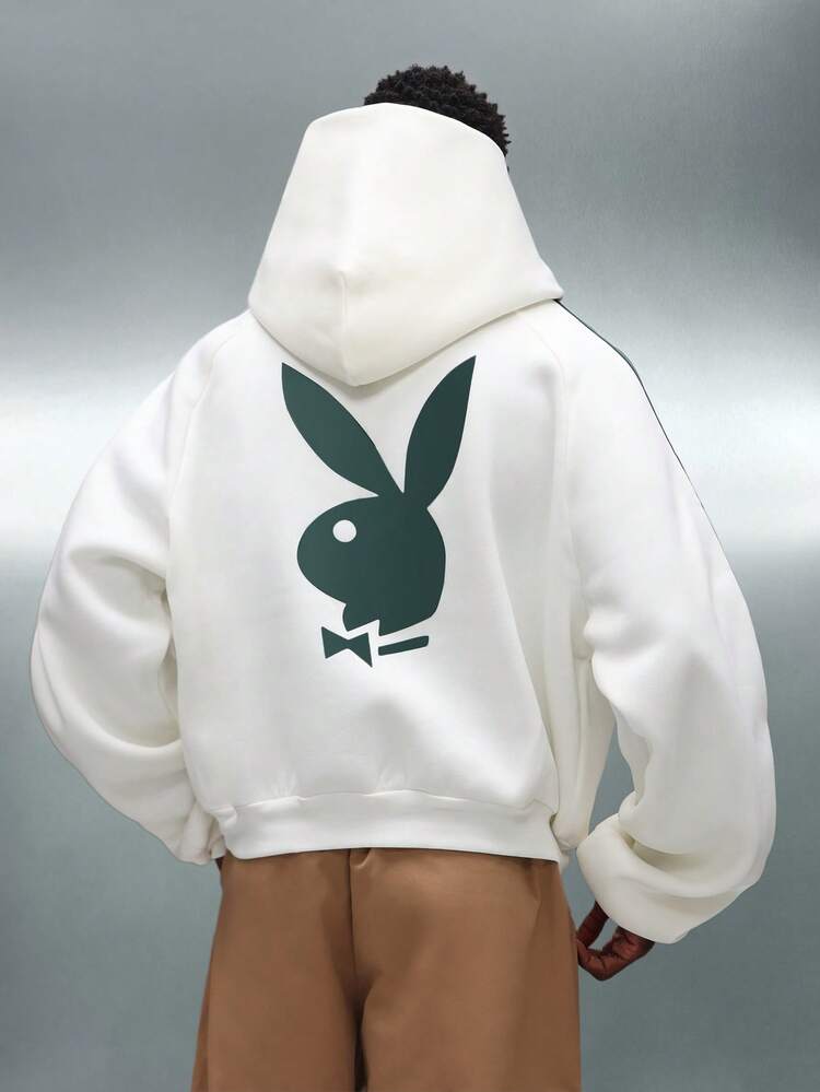 PLAYBOY X SUMWON Crop Fit Overhead Pullover Hoodie With Bunny Logo And Centre Pocket For Casual Streetwear