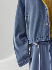 ESTAVOR 男士时尚保暖牛仔夹克，秋季必备 - 藍色 - 查看 7