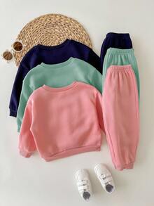 SHEIN Babygirl Cute Cartoon Pattern Long Sleeve Sweatshirt Set, Autumn/Winter - Multicolor - View 2