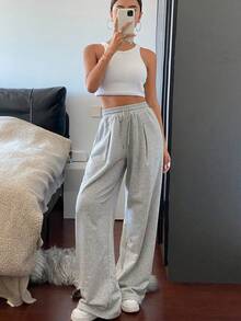 Dazy Tall 女式高腰/长款休闲束腰运动裤 - 淺灰色 - 查看 6