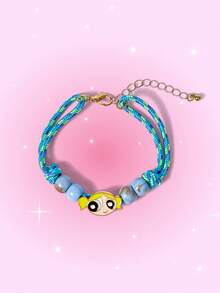 THE POWERPUFF GIRLS X SHEIN 1 件泡泡图案时尚编织手链 - 藍色 - 查看 1