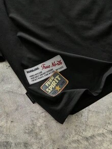 AXEPEAK 常规款男士黑色字母印花休闲短款 T 恤，夏季 - 黑色 - 查看 6