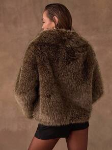 SHEIN BAE Women's Elegant Faux Fur Coat In Shades Of Brown,Winter Oversized Warm Outerwear For Night Out,Parties And Travel,Solid-Color Long-Sleeve Style - Coffee Brown - View 2
