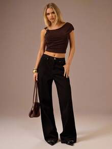 SHEIN BAE ملابس علوية قصيرة للنساء ذات لون أحادي وياقة غير متماثلة للموسم الصيفي