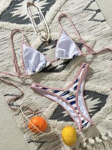 Swim Mod Women Sexy Triangle Bikini Set, Fish Print Casual Vacation Beach Swimwear, 2 Pieces Set, Fit For Summer Holiday & Fourth Of July - Multicolor - View 2