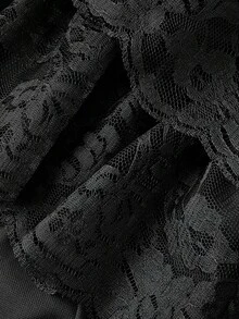 ROMWE Goth 哥特式复古宫廷风格撞色蕾丝花边十字架吊带心形图案天鹅绒吊带背心系带连衣裙女 - 黑色 - 查看 4