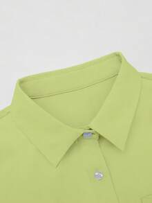 INAWLY Camisa casual de manga larga con bolsillo delantero y botones, de unicolor, talla grande - Verde - Ver 3