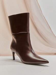 SHUZIA Botas elegantes y sexys de tacón de gatito de punta fina y elegantes hasta la pantorrilla para mujeres - Marrón - Ver 6