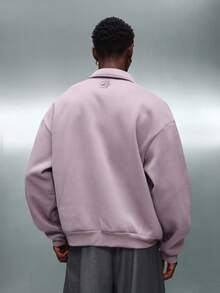 PLAYBOY X SUMWON Crop Fit Oversized Rugby Collar Sweatshirt With Front Buttons And Chest Embroidery For Casual Winter Comfort - Dusty Purple - View 2