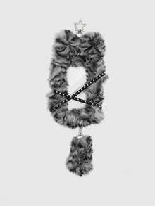 ROMWE Kawaii 1 pieza Llavero de peluche de gato con estampado de leopardo lindo, Soporte de tarjeta con remache punk, Decoración de tarjeta de 3 pulgadas de ídolo Y2K para bolso - Gris negro - Ver 7