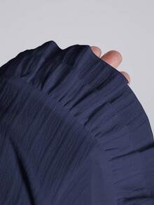 Sweetra Women's Summer Solid Color Ruffle Hem Tie Waist Short Sleeve Blouse - Navy Blue - View 6