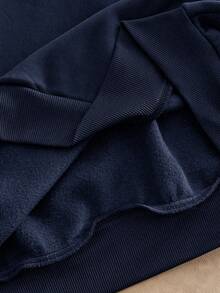 EASEVO 男士大码休闲拼接领落肩宽松卫衣，秋冬藏蓝色卫衣，大码男士卫衣，翻领卫衣 - 藍色 - 查看 6