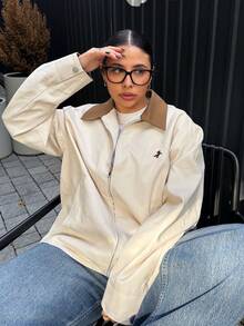 Dazy Plus 大码女式撞色拼接翻领拉链休闲外套，春秋季女式外套