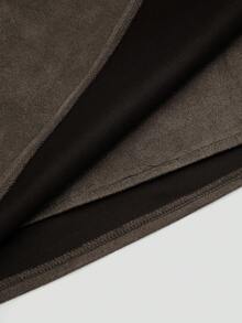 Sweetra Plus Size Suede Pleated Asymmetric Zipper Decor Minimalist Commuter Short Skirt, Brown, Autumn/Winter - Brown - View 5