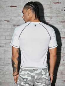 Manfinity BRENVOR Men's Casual Contrast Stitching Short Sleeve T-Shirt, Summer - White - View 3