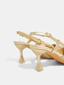 CUCCOO TILAWA Rhinestone Embellished Women's High Heel Pumps, Comfortable For Commuting For Christmas - Gold - View 6